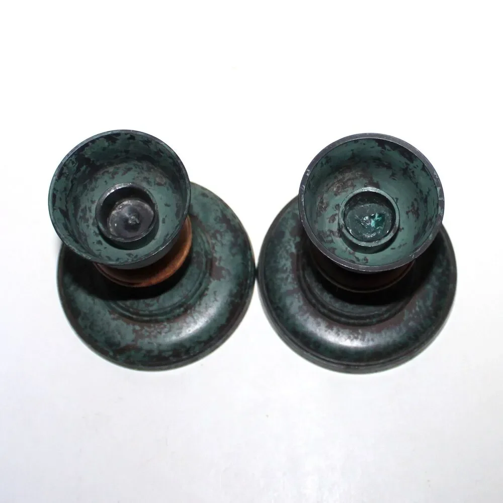 Vintage Pier 1 pair Candle Holder brass wood green house decor boho eclectic